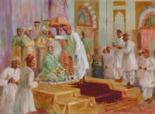 Rajyabhishek of Baroda Naresh, Figurative Painting by Murlidhar Achrekar, Oil on Board, 18.5 X 25